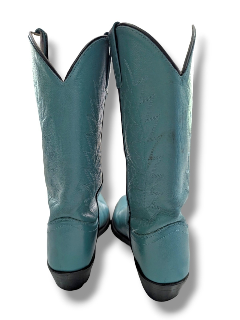 Vintage Old West Turquoise Leather Women's Heeled Cowboy Boots, Size 050 (5.5) - Picture 4 of 13